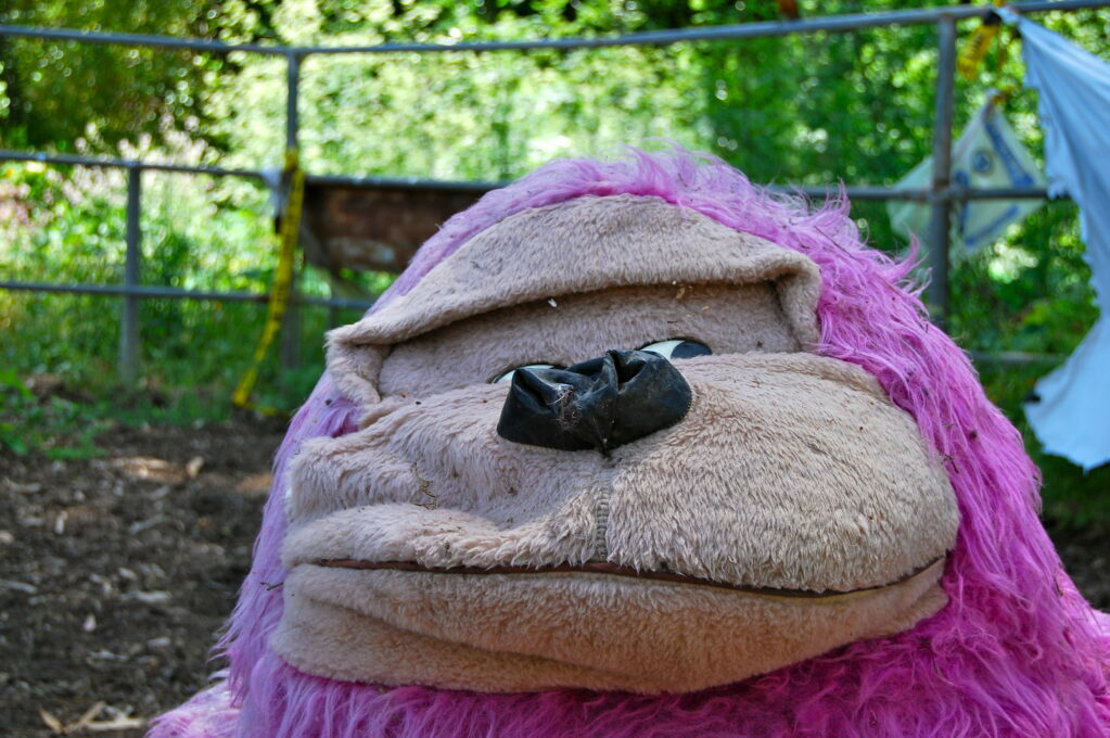 photo of a stuffed animal purple gorilla