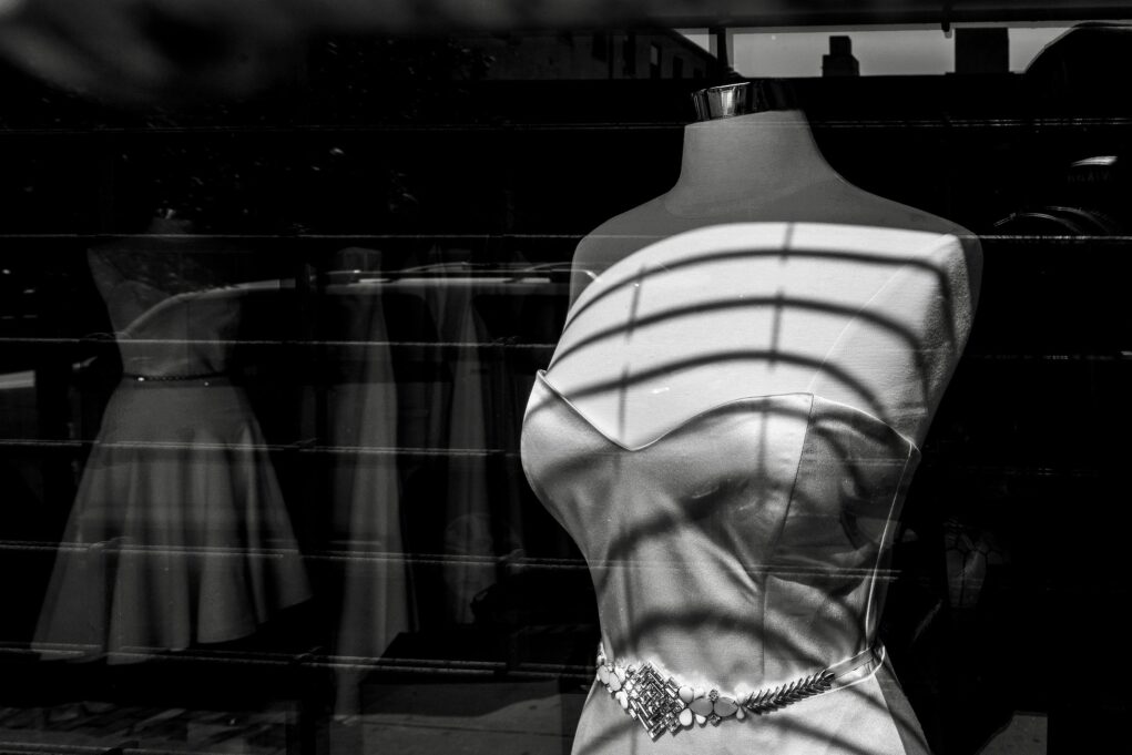 photo of dress on a mannequin in store window